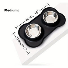 Silicone Dog Feeding Mat With Stainless Steel Double Bowl