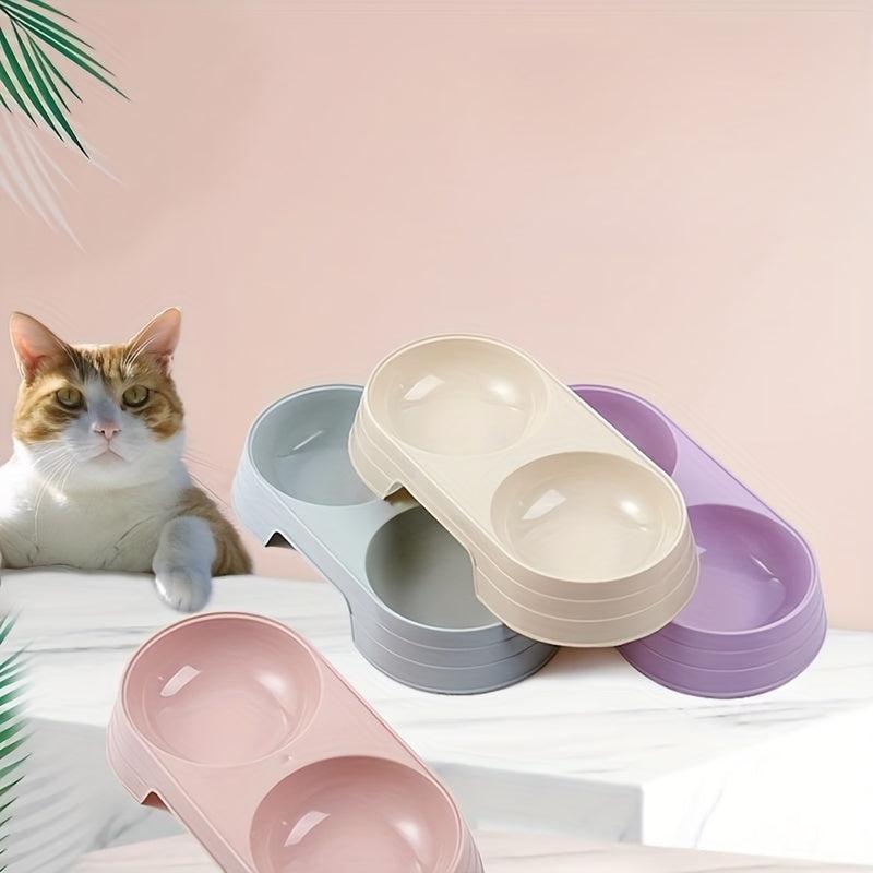1pc Pet Double Bowl Cat Food Bowl Water Feeder 2 In 1 Non slip Cat Feeding