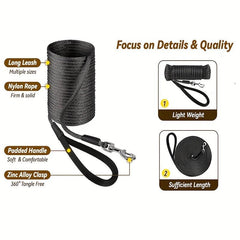 Nylon Training Dog Leash for Small Medium Large Dogs 4.57m-9.14m-15.24m