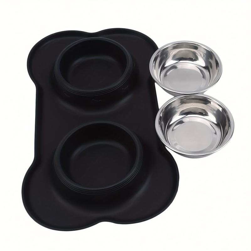 Stainless Steel Dog Feeder Bowls with No Spill Mat