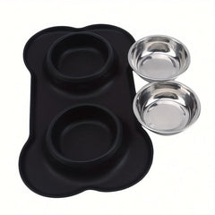 Stainless Steel Dog Feeder Bowls with No Spill Mat