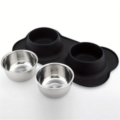 Stainless Steel Dog Feeder Bowls with No Spill Mat