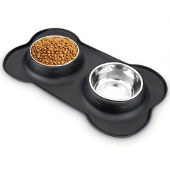 Stainless Steel Dog Feeder Bowls with No Spill Mat