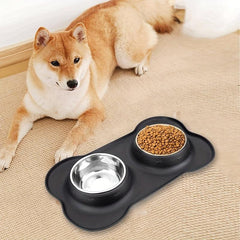 Stainless Steel Dog Feeder Bowls with No Spill Mat