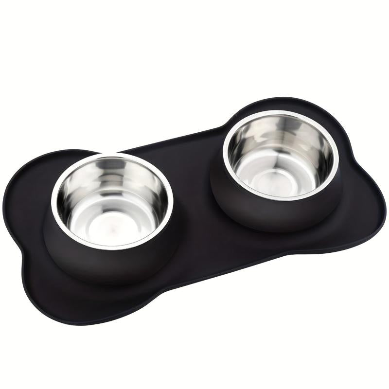 Stainless Steel Dog Feeder Bowls with No Spill Mat