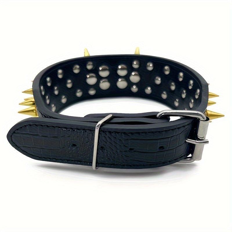 Golden Spikes Studded Dog Collar Leather for Medium and Large Dogs