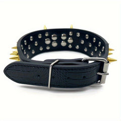 Golden Spikes Studded Dog Collar Leather for Medium and Large Dogs