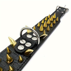 Golden Spikes Studded Dog Collar Leather for Medium and Large Dogs