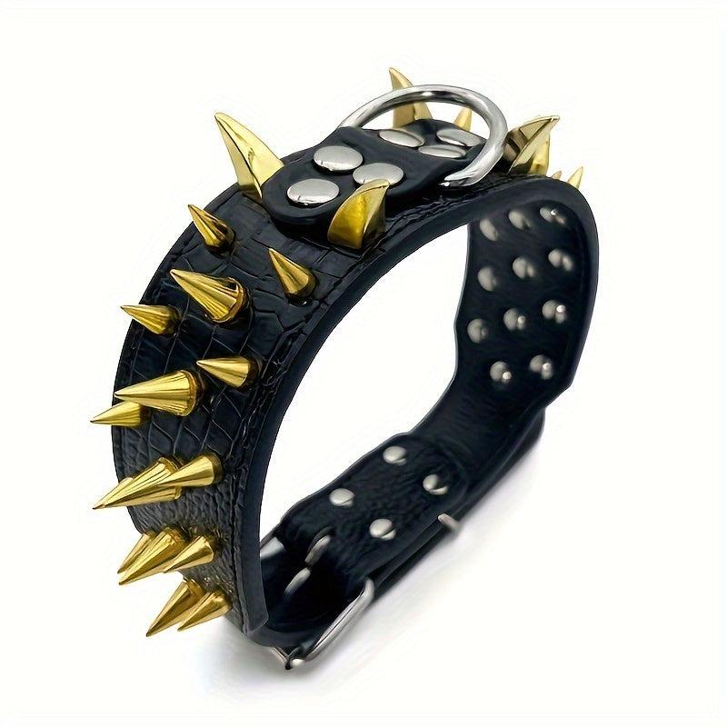 Golden Spikes Studded Dog Collar Leather for Medium and Large Dogs