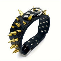 Golden Spikes Studded Dog Collar Leather for Medium and Large Dogs