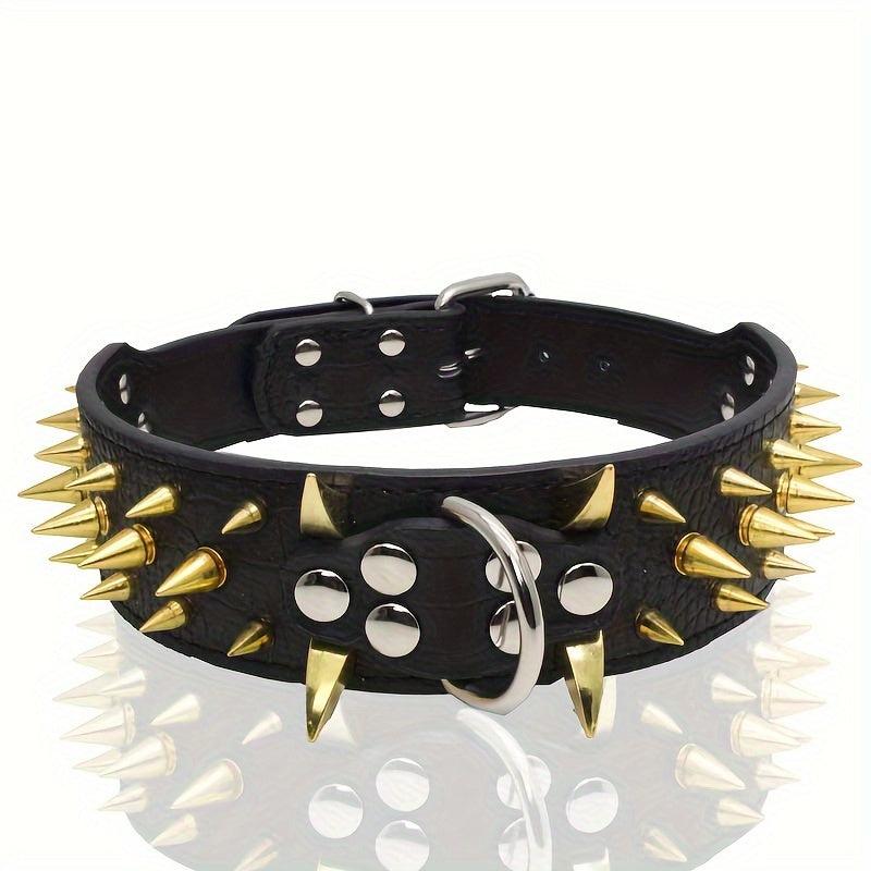 Golden Spikes Studded Dog Collar Leather for Medium and Large Dogs