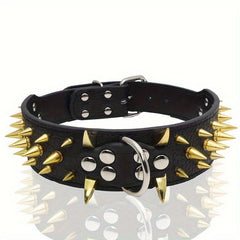 Golden Spikes Studded Dog Collar Leather for Medium and Large Dogs