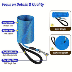 Heavy Duty Dog Leash 10MM 15FT 30FT 50FT Training Leash