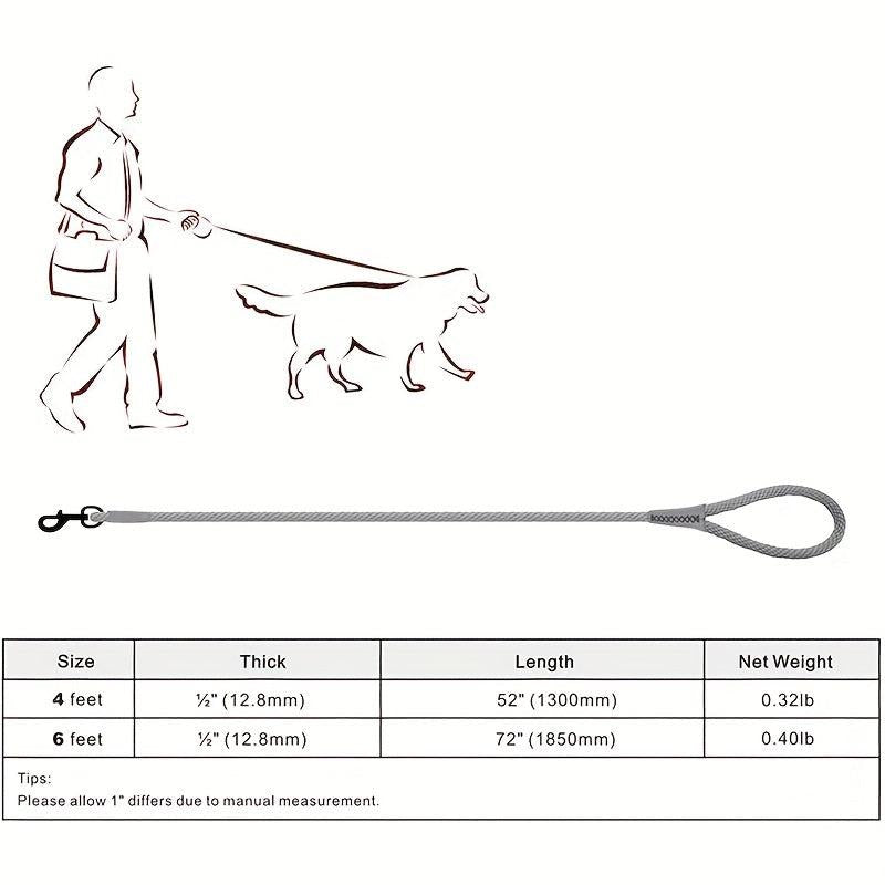 Durable Dog Lead Leash w/ Leather Connection & Metal Hook