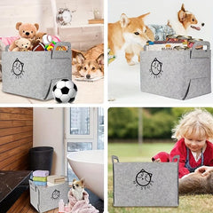 Foldable Dog Toy Storage Bin with Handle Soft Felt Rectangular Basket