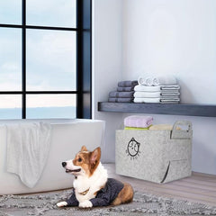 Foldable Dog Toy Storage Bin with Handle Soft Felt Rectangular Basket