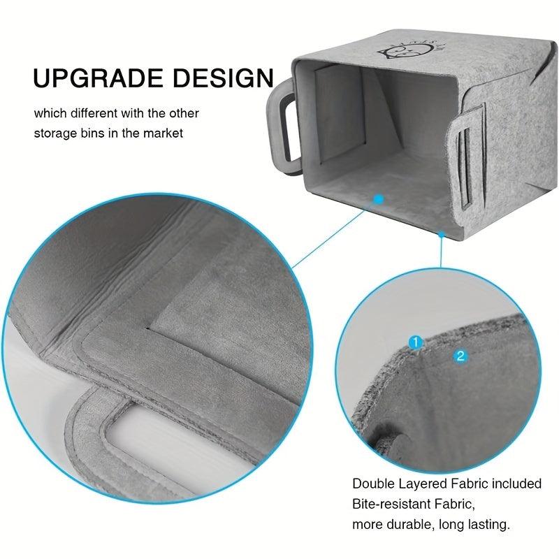 Foldable Dog Toy Storage Bin with Handle Soft Felt Rectangular Basket