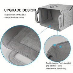 Foldable Dog Toy Storage Bin with Handle Soft Felt Rectangular Basket