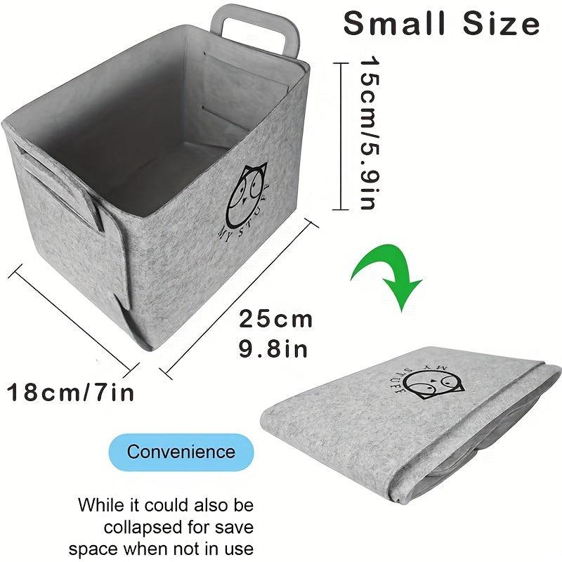 Foldable Dog Toy Storage Bin with Handle Soft Felt Rectangular Basket