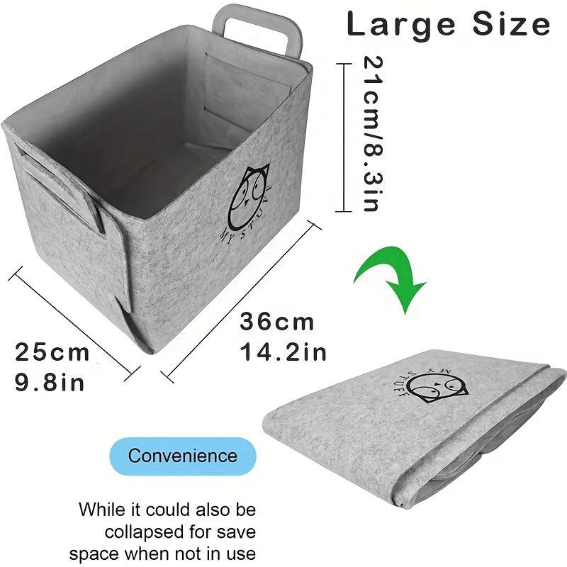 Foldable Dog Toy Storage Bin with Handle Soft Felt Rectangular Basket