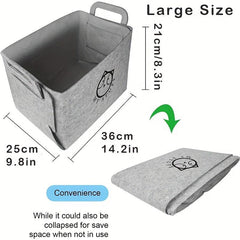 Foldable Dog Toy Storage Bin with Handle Soft Felt Rectangular Basket