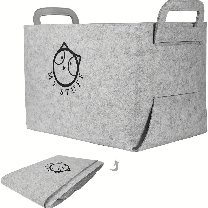 Foldable Dog Toy Storage Bin with Handle Soft Felt Rectangular Basket