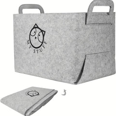 Foldable Dog Toy Storage Bin with Handle Soft Felt Rectangular Basket