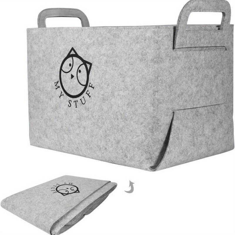 Foldable Dog Toy Storage Bin with Handle Soft Felt Rectangular Basket
