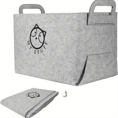 Foldable Dog Toy Storage Bin with Handle Soft Felt Rectangular Basket