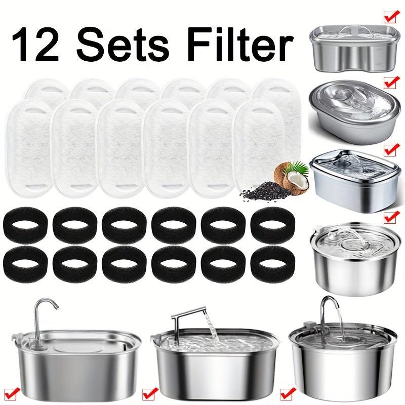 12 Pack Pet Water Fountain Replacement Filters for Stainless Steel Fountains
