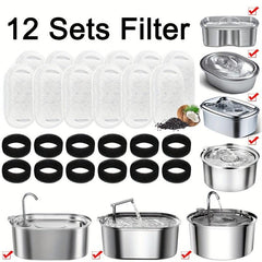 12 Pack Pet Water Fountain Replacement Filters for Stainless Steel Fountains