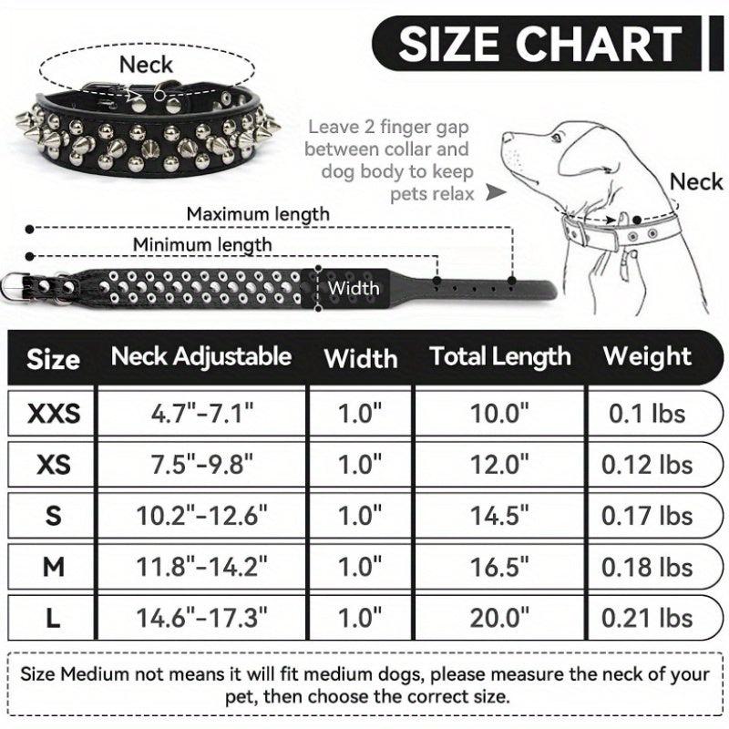 Spiked Studded Leather Dog Cat Collar Adjustable