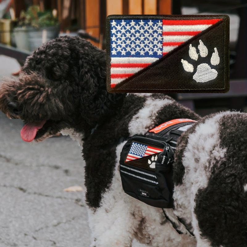 3D Embroidered Paw Pet Patch with Hook and Loop, US Flag with Paw Design