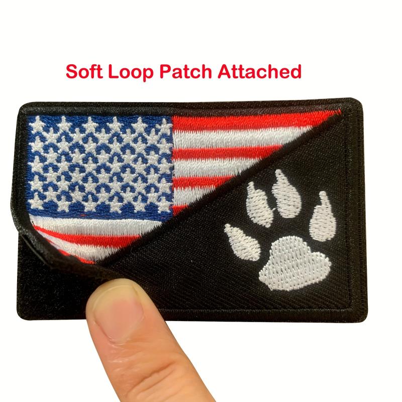 3D Embroidered Paw Pet Patch with Hook and Loop, US Flag with Paw Design