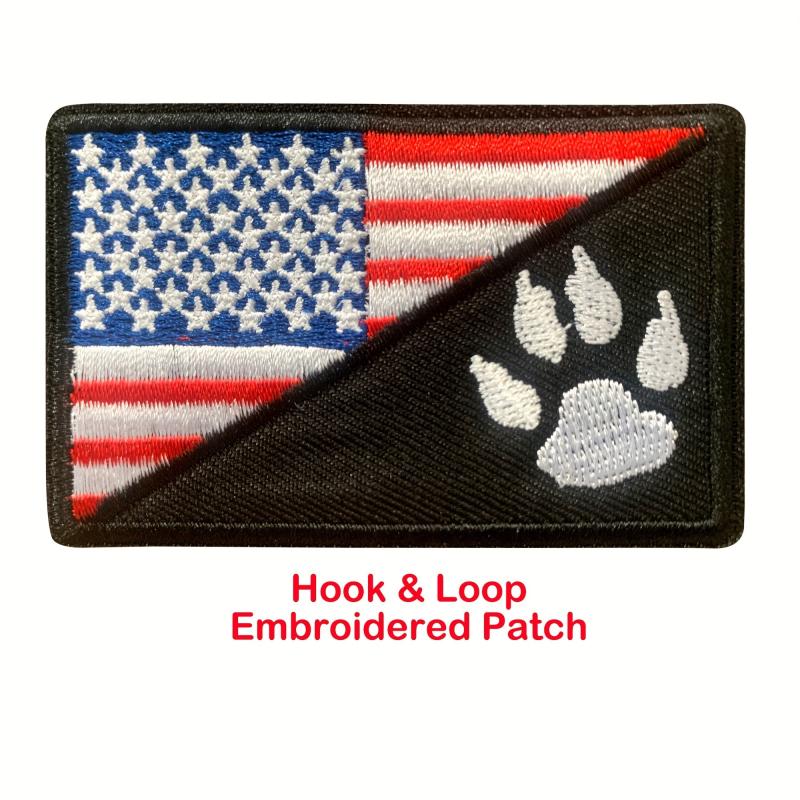 3D Embroidered Paw Pet Patch with Hook and Loop, US Flag with Paw Design