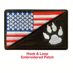3D Embroidered Paw Pet Patch with Hook and Loop, US Flag with Paw Design