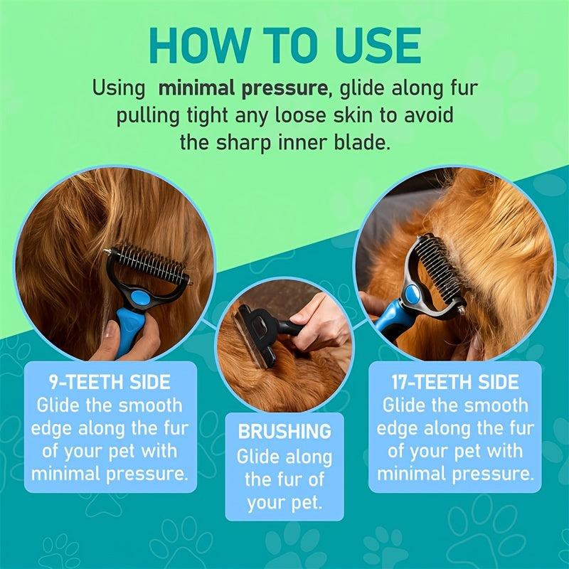Double Sided Slicker Pet Hair Rake - Shedding Dematting Stainless Steel Comb