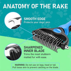 Double Sided Slicker Pet Hair Rake - Shedding Dematting Stainless Steel Comb