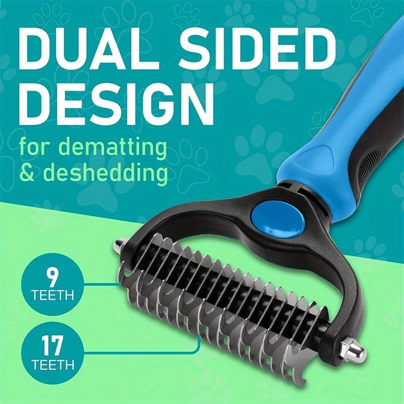 Double Sided Slicker Pet Hair Rake - Shedding Dematting Stainless Steel Comb