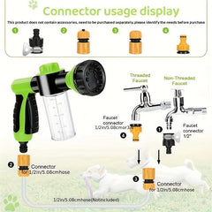 High Pressure Sprayer Nozzle Hose Dog Shower Gun Pet Cleaning Bathing Water Foam