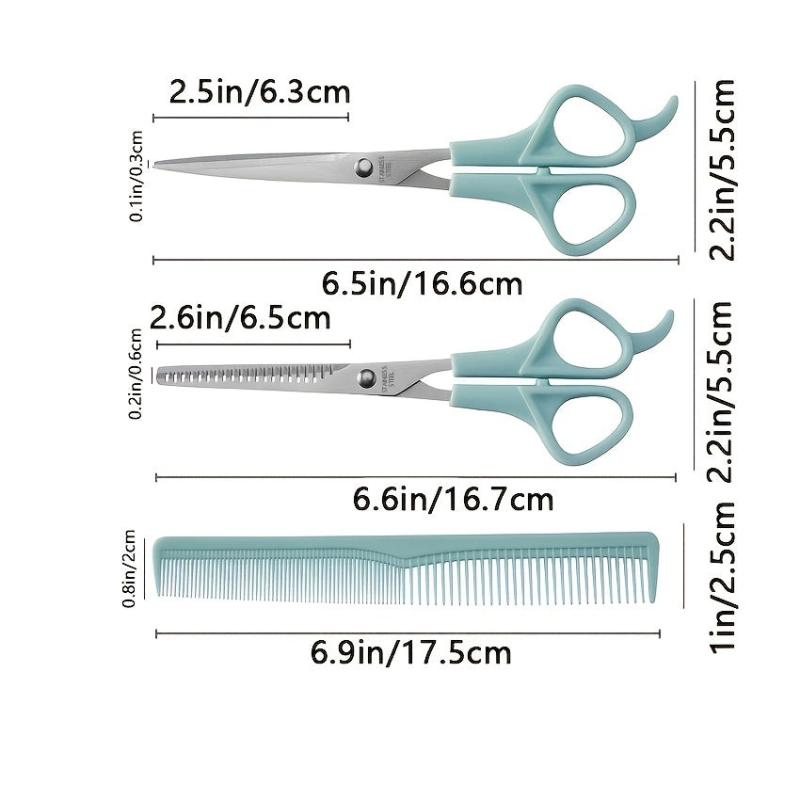 3pc Hair Cutting Scissors Set with Bangs Teeth Shears Comb Pet Grooming Tools