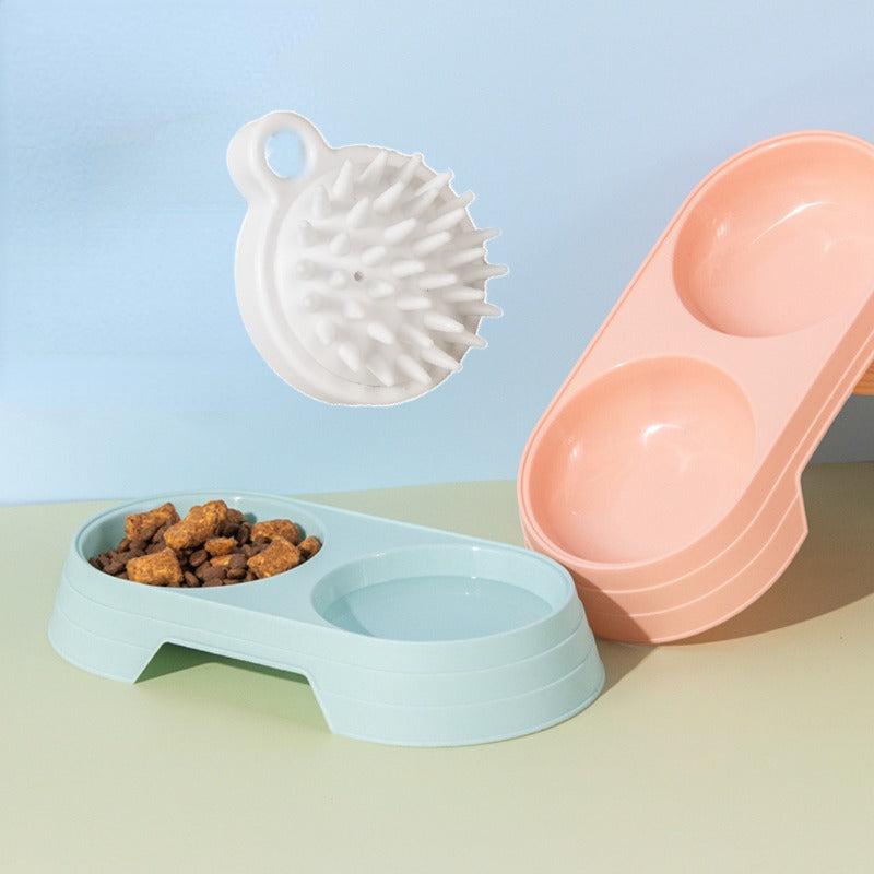 Pet Double Bowl For Dogs And Cats Plastic Non Slip Dog Food And Water Bowl Set