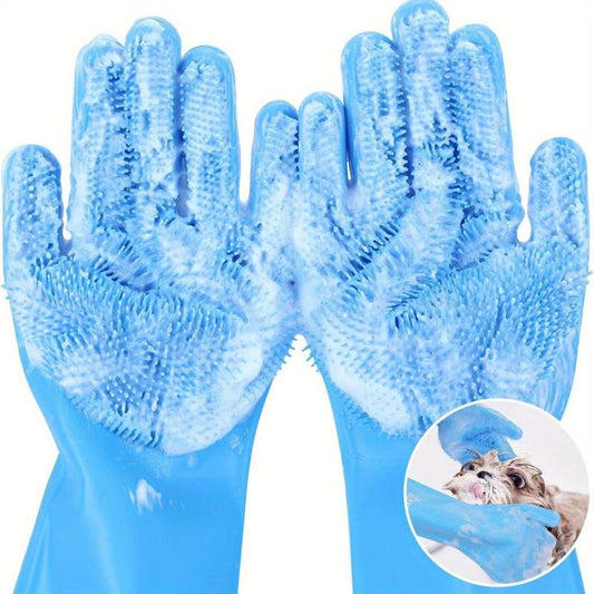 Enhanced 5 Finger Pet Grooming Gloves - Cat Hair Remover & Dog Washing Gloves