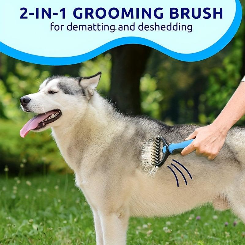 Double Sided Dog Grooming Tool - Stainless Steel Comb for Shedding and Dematting