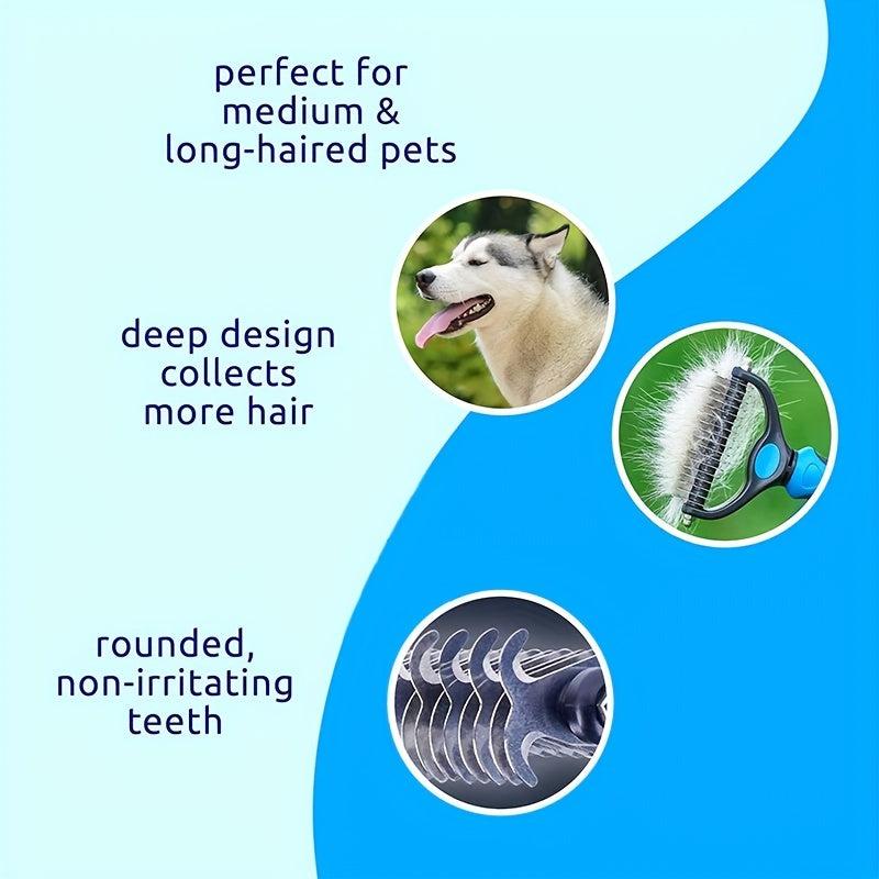 Double Sided Dog Grooming Tool - Stainless Steel Comb for Shedding and Dematting