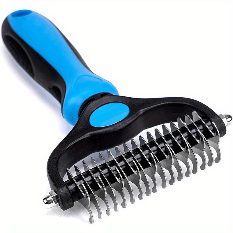 Double Sided Dog Grooming Tool - Stainless Steel Comb for Shedding and Dematting