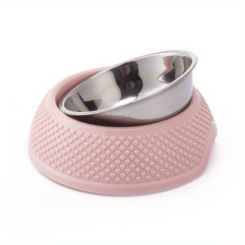 Dog Feeder Bowl Stainless Steel With Heart Pattern Stand