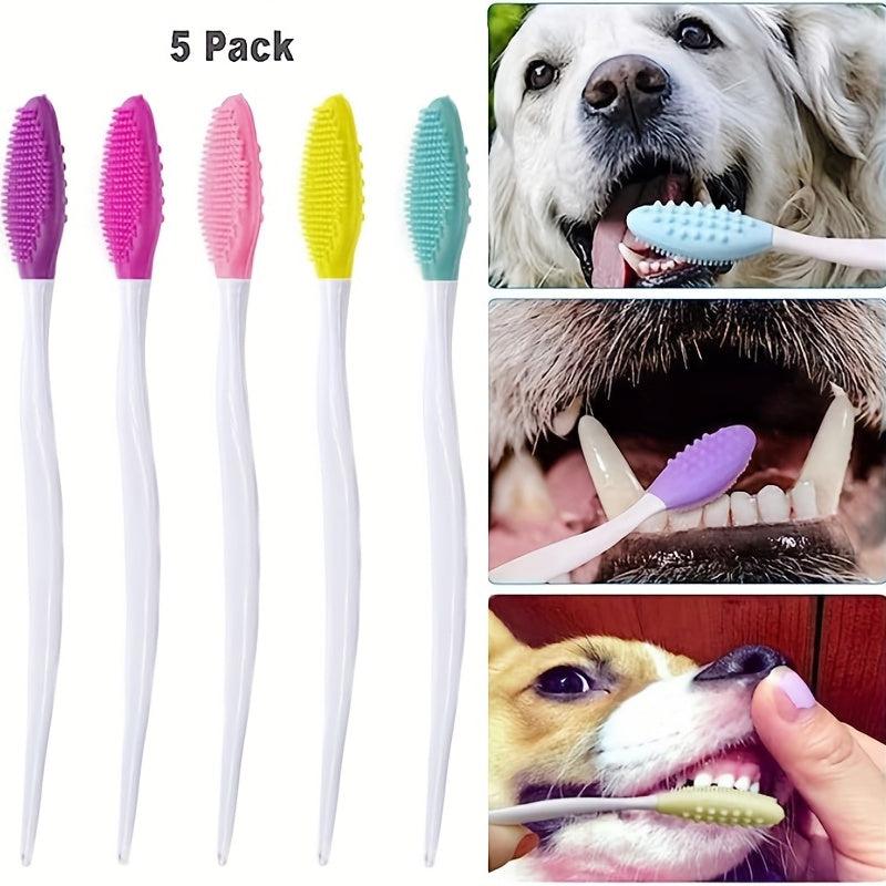 5pcs Double Sided Silicone Toothbrush Pet Brush