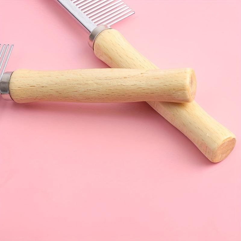 Professional Pet Grooming Tool Double Row Slicker Brush with Wooden Handle