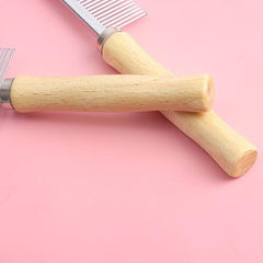 Professional Pet Grooming Tool Double Row Slicker Brush with Wooden Handle